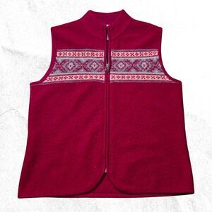 100% Wool Bob Timberlake Men's Red and Burgundy Gilet Sweater Vest